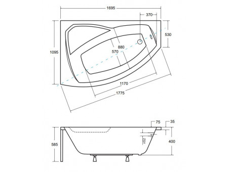 Badewanne Eckwanne Rimax 170x110 Links | Ablauf Viega & Füße GRATIS !