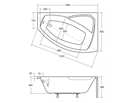Badewanne Eckwanne Rimax 140x90 Rechts | Ablauf Viega & Füße GRATIS !