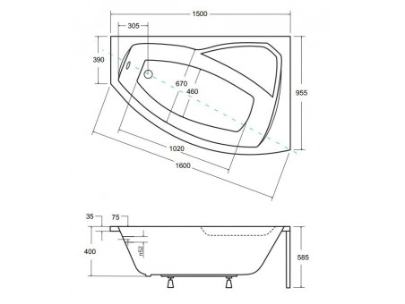 Badewanne Eckwanne Rimax 150x95 Rechts | Ablauf Viega & Füße GRATIS !