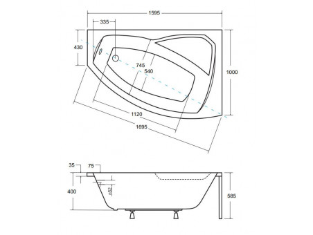 Badewanne Eckwanne Rimax 160x100 Rechts | Ablauf Viega & Füße GRATIS !