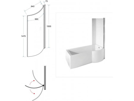 Badewanne Rechteck Inspiro 150x70 Links mit Glasabtrennung | Ablauf Viega & Füße GRATIS !