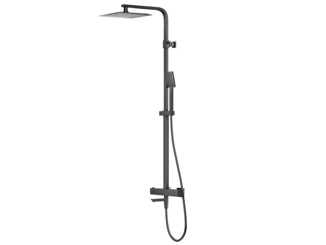 Dusch-Set in Schwarz ANGOS Thermostatisch Duschsäule mit Auslauf