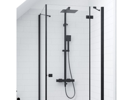 Dusch-Set in Schwarz ANGOS Thermostatisch Duschsäule mit Auslauf