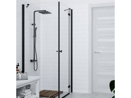 Dusch-Set in Schwarz ANGOS Thermostatisch Duschsäule mit Auslauf