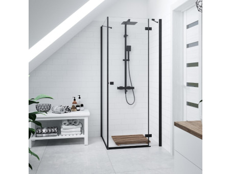 Dusch-Set in Schwarz ANGOS Thermostatisch Duschsäule mit Auslauf