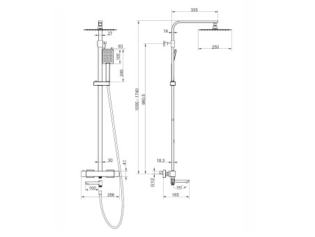 Dusch-Set in Schwarz ANGOS Thermostatisch Duschsäule mit Auslauf