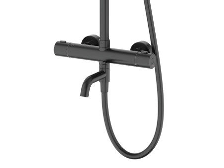 Dusch-Set in Schwarz LUGO Thermostatisch Duschsäule mit Auslauf