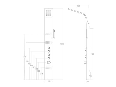 Duschpaneel in Weiß KASKADA Thermostatisch Duschsäule, Massagedusche