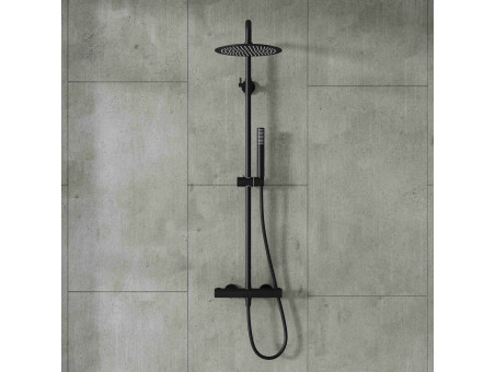 Dusch-Set in Schwarz LUGO Thermostatisch Duschsäule mit Auslauf