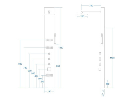 Duschpaneel in Graphit NEOK mit Auslauf, Duschsäule, Massagedusche