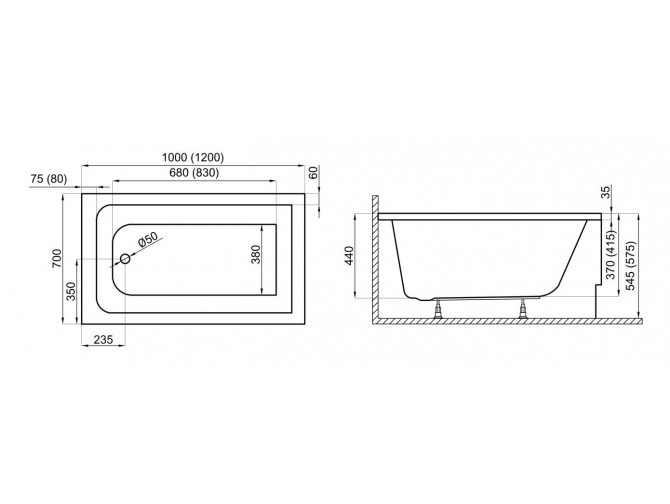 Badewanne Rechteck Capri 100x70 |... Badewanne Rechteck Capri 100x70 |...