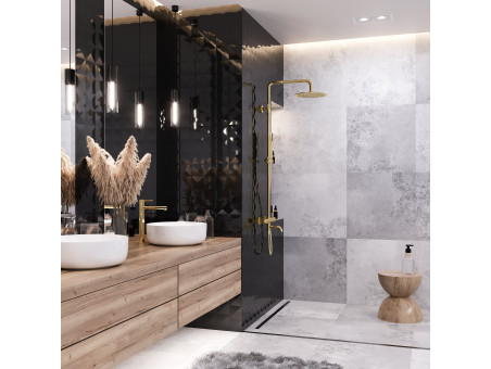 Dusch-Set in Gold LUGO Thermostatisch Duschsäule mit Auslauf