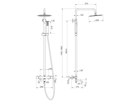 Dusch-Set in Gold LUGO Thermostatisch Duschsäule mit Auslauf