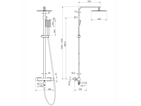 Dusch-Set in Chrom ANGOS Thermostatisch Duschsäule mit Auslauf