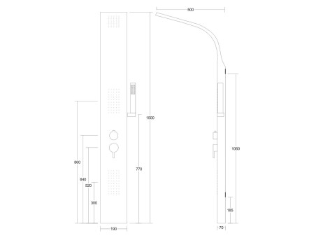 Duschpaneel in Weiß ALTO mit Auslauf, Duschsäule, Massagedusche