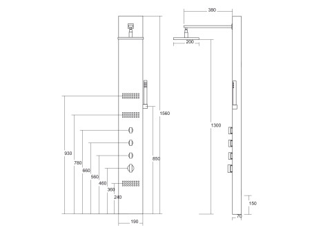 Duschpaneel in Stahl NEOK Thermostatisch Duschsäule, Massagedusche