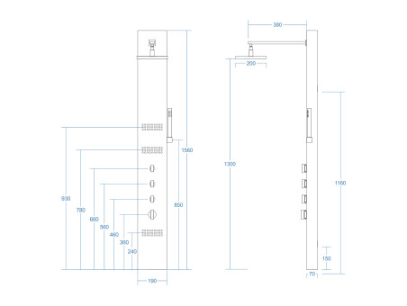 Duschpaneel in Stahl NEOK Duschsäule, Massagedusche