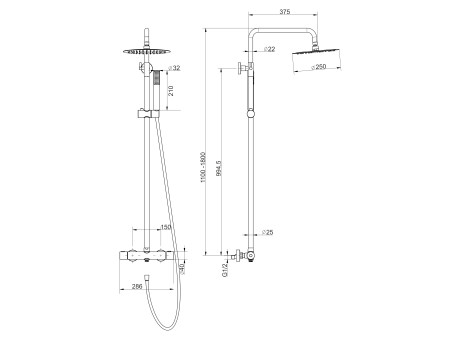 Dusch-Set in Schwarz LUGO Thermostatisch Duschsäule