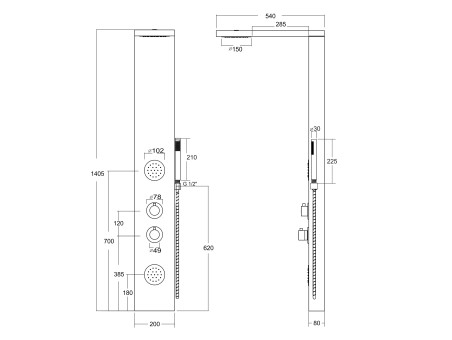 Duschpaneel in Bambus, Schwarz BALTI Thermostatisch Duschsäule, Massagedusche