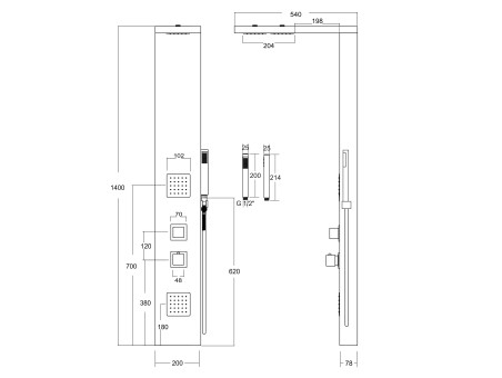 Duschpaneel in Bambus, Schwarz BASTI Thermostatisch Duschsäule, Massagedusche