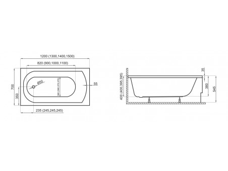 Badewanne Rechteck Classic 140x70 | Ablauf Viega & Füße GRATIS !