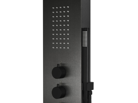 Duschpaneel in Schwarz SAMSARA Thermostatisch mit Auslauf, Duschsäule, Massagedusche