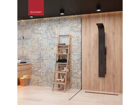 Duschpaneel in Schwarz SAMSARA Thermostatisch mit Auslauf, Duschsäule, Massagedusche