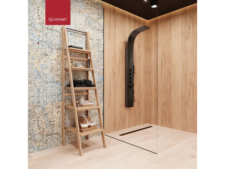 Duschpaneel in Schwarz SAMSARA Thermostatisch mit Auslauf, Duschsäule, Massagedusche