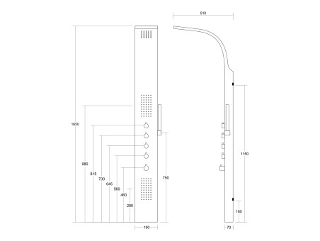 Duschpaneel in Schwarz SAMSARA Thermostatisch mit Auslauf, Duschsäule, Massagedusche
