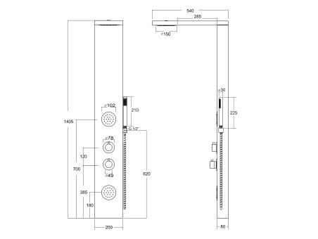 Duschpaneel in Bambus, Chrom BALTI Thermostatisch Duschsäule, Massagedusche