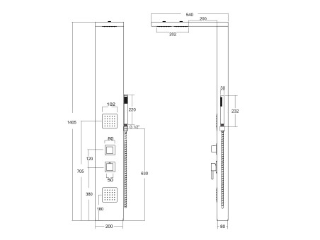 Duschpaneel in Bambus, Chrom BASTI Duschsäule, Massagedusche