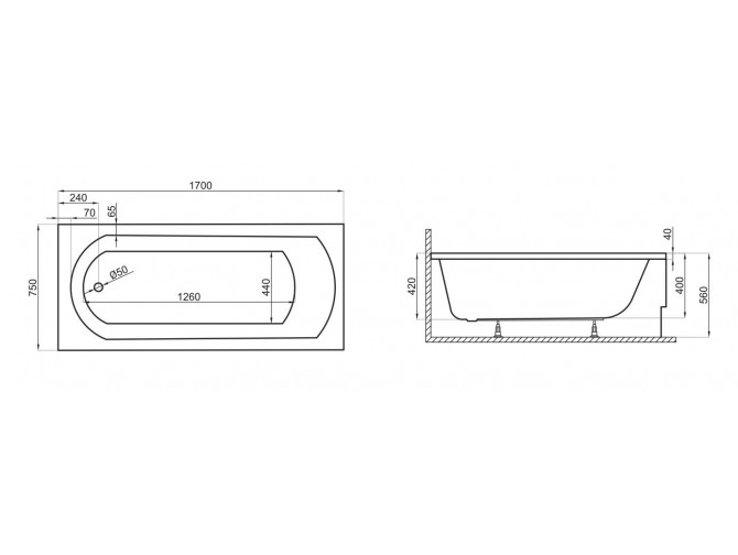 Badewanne Rechteck Classic 170x75 |... Badewanne Rechteck Classic 170x75 |...