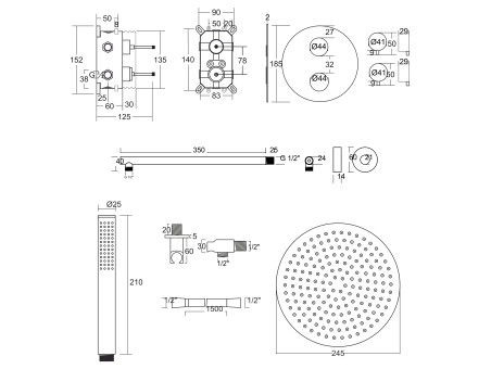 Unterputz Armatur Brausearmatur in Chrom LUGO Thermostatisch