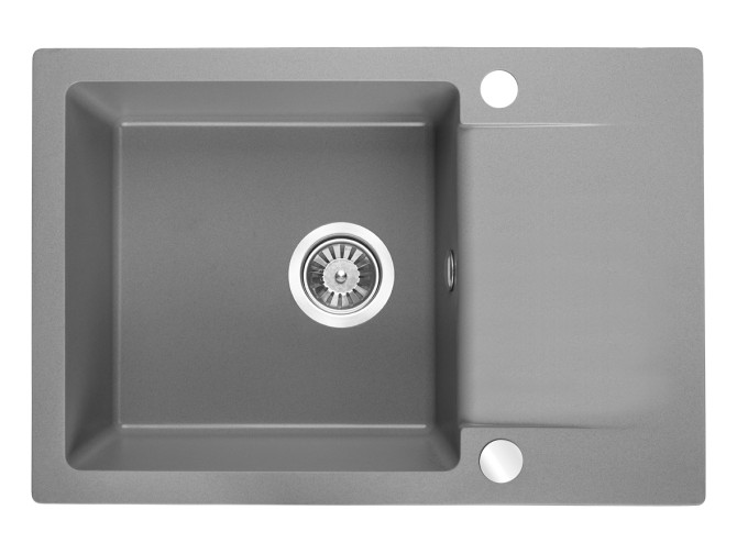 Granitspüle 1-Becken in Grau CELEBES 65x44 mit kurzer Ablaufplatte | Siphon im SET!