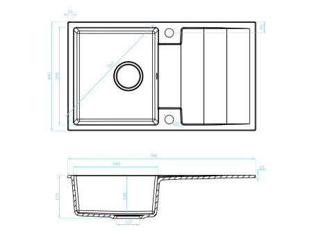 Granitspüle 1-Becken in Beige RAB 76x44 mit Ablaufplatte | Siphon im SET!