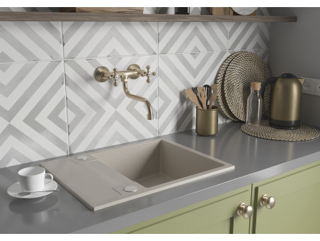 Granitspüle 1-Becken in Beige RAB 56x44 mit kurzer Ablaufplatte | Siphon im SET!