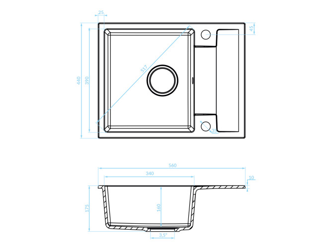 Granitspüle 1-Becken in Beige RAB...