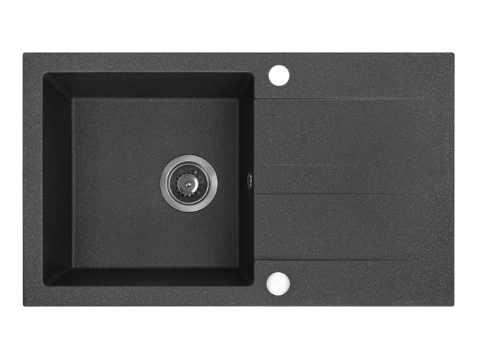 Granitspüle 1-Becken in Schwarz SHIRE 76x44 mit Ablaufplatte | Siphon im SET!
