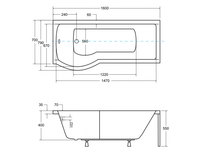 Badewanne Rechteck Inspiro 160x70...