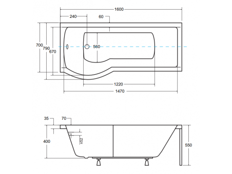 Badewanne Rechteck Inspiro 160x70 Links mit Glasabtrennung | Ablauf Viega & Füße GRATIS !