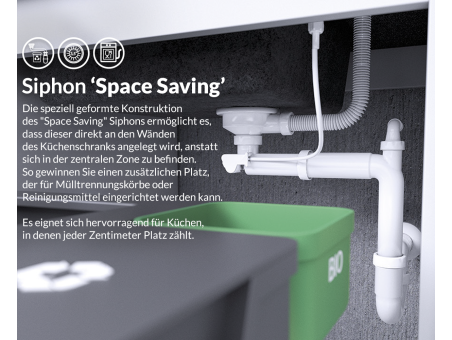 Granitspüle 1-Becken in Grau SHIRE 76x44 mit Ablaufplatte | Siphon im SET!