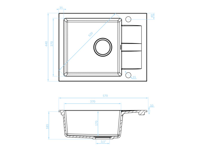 Granitspüle 1-Becken in Beige SHIRE...
