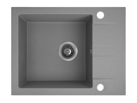 Granitspüle 1-Becken in Grau SHIRE 56x44 mit kurzer Ablaufplatte | Siphon im SET!