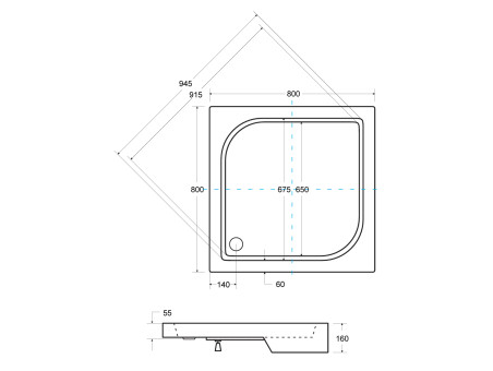 Duschwanne Viereck Oskcar 80x80x5,5x16 Schwarz | Ablaufgarnitur & Füße im SET!