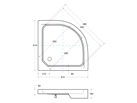 Duschwanne Halbrund Alexo 80x80x6x16 Schwarz | Ablaufgarnitur & Füße im SET!