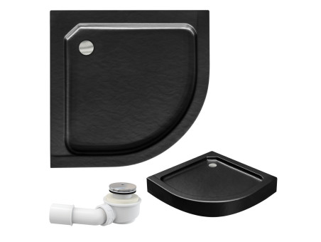 Duschwanne Halbrund Alexo 90x90x6,5x16 Schwarz | Ablaufgarnitur & Füße im SET