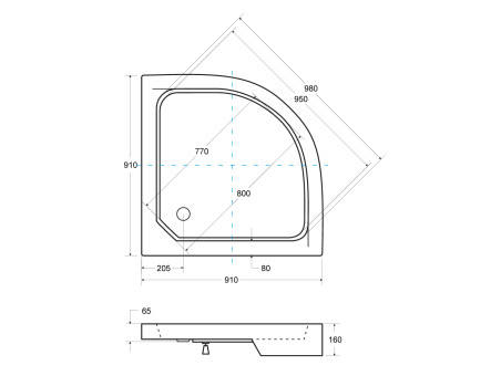 Duschwanne Halbrund Alexo 90x90x6,5x16 Schwarz | Ablaufgarnitur & Füße im SET