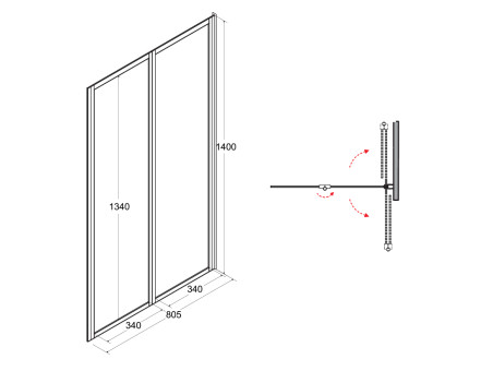 Duschwand 2-teilig Ambition Premium 2 80x140 Gehärtetes Glas 4 mm