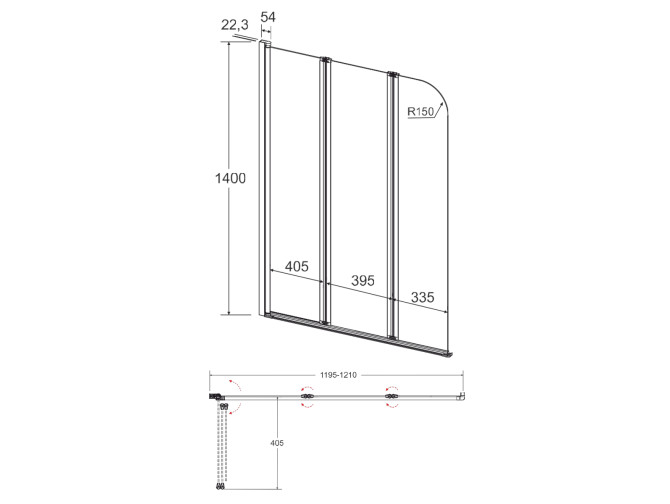 Duschwand 3-teilig Prime Black 2... Duschwand 3-teilig Prime Black 2...