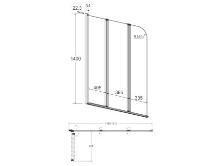 Duschwand 3-teilig Prime Black 2 120x140 Gehärtetes Glas 5 mm
